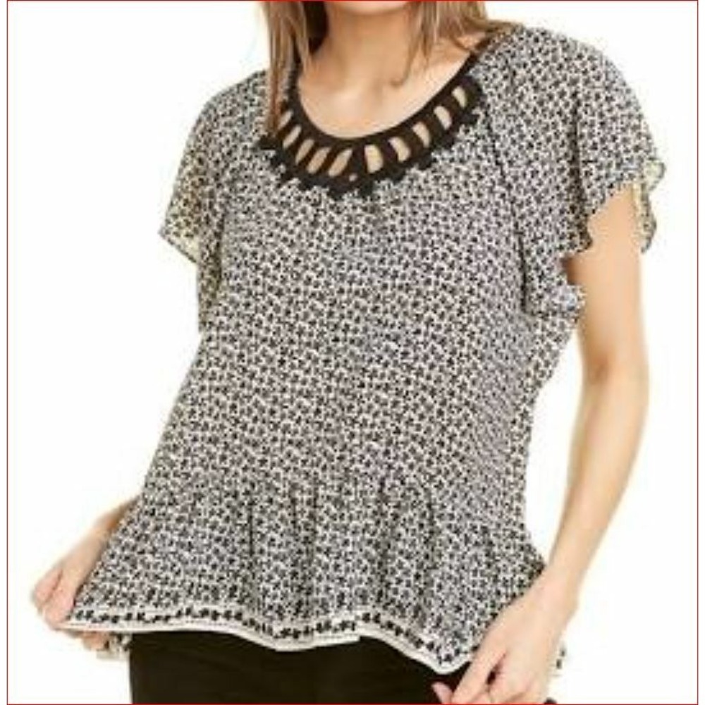 Max Studio Womens Floral Blouse Top A711D33 Black White S NWT